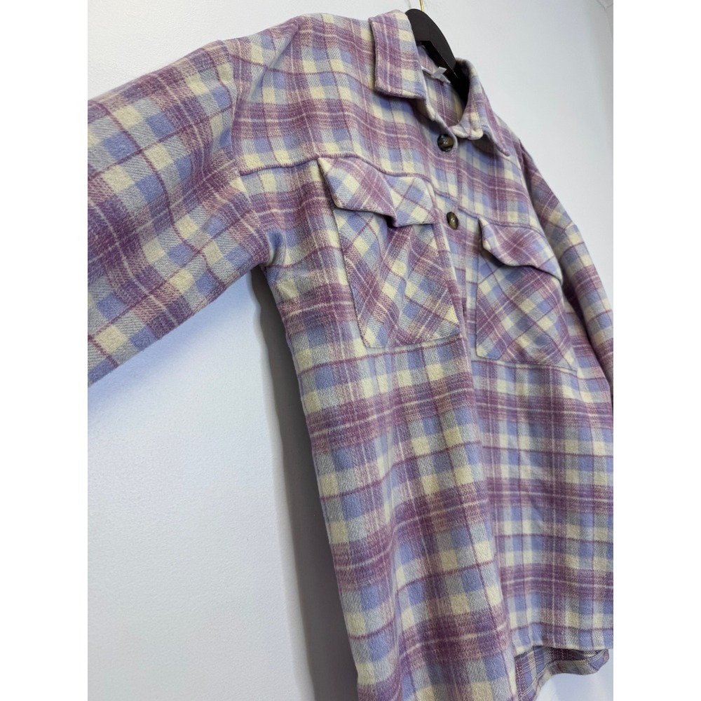 THML Womens Purple Plaid Flannel Shacket Oversized‎ Button Down Shirt Jacket L - Picture 4 of 7